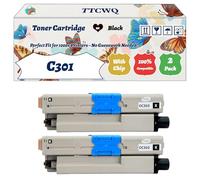 Compatible for Okidata OKI C301 Toner Cartridge Work for Okidata OKI C301 C321 MC332 MC342 Printers, with Chip, High Yield 2200 Pages, High-Definition Printing (2 Pack Black)
