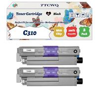 Compatible for Okidata OKI C310 Toner Cartridge Work for Okidata OKI C310 C330 C510 C511 C530 C531 MC351 Printers, with Chip, High Yield 3500 Pages, High-Definition Printing (2 Pack Black)