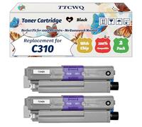 Compatible for Okidata OKI C310 Toner Cartridge Work for Okidata OKI MC352 MC361 MC362 MC561 MC562 Printers, with Chip, High Yield 3500 Pages, High-Definition Printing (2 Pack Black)