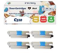 Compatible for Okidata OKI C310 Toner Cartridges Work for Okidata OKI C510dn C331dn C330dn C310dn MC562w Printers, with Chip, High Yield 3500 Pages, High-Definition Printing (4 Pack Black)