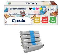 Compatible for Okidata OKI C312dn Toner Cartridge Work for Okidata OKI C301dn C321dn MC332dn Printers, with Chip, High Yield 3200 Pages, High-Definition Printing (4-Pack BK/C/M/Y)