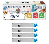 Compatible for Okidata OKI C3300 Toner Cartridge Work for Okidata OKI C3300 C3400 C3450 C3600 Printers, with Chip, High Yield 2500 Pages, High-Definition Printing (4 Pack Black)