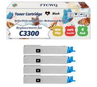 Compatible for Okidata OKI C3300 Toner Cartridge Work for Okidata OKI C3300 C3400 C3450 C3600 Printers, with Chip, High Yield 2500 Pages, High-Definition Printing (4 Pack Black)