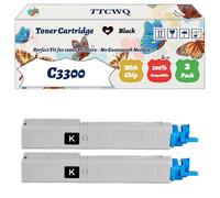 Compatible for Okidata OKI C3300 Toner Cartridge Work for Okidata OKI C3300 C3400 C3450 C3600 Printers, with Chip, High Yield 2500 Pages, High-Definition Printing (2 Pack Black)