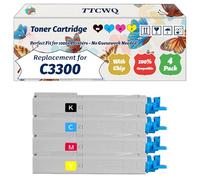 Compatible for Okidata OKI C3300 Toner Cartridge Work for Okidata OKI C3300 C3400 C3450 C3600 Printers, with Chip, High Yield 2500 Pages, High-Definition Printing (4-Pack BK/C/M/Y)