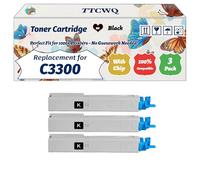 Compatible for Okidata OKI C3300 Toner Cartridge Work for Okidata OKI C3300 C3400 C3450 C3600 Printers, with Chip, High Yield 2500 Pages, High-Definition Printing (3 Pack Black)