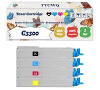 Compatible for Okidata OKI C3300 Toner Cartridge Work for Okidata OKI C3300 C3400 C3450 C3600 Printers, with Chip, High Yield 2500 Pages, High-Definition Printing (4-Pack BK/C/M/Y)