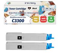 Compatible for Okidata OKI C3300 Toner Cartridge Work for Okidata OKI C3300 C3400 C3450 C3600 Printers, with Chip, High Yield 2500 Pages, High-Definition Printing (2 Pack Black)