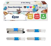 Compatible for Okidata OKI C510 Toner Cartridges Work for Okidata OKI C530dn MC561dn C510dn Printers, with Chip, High Yield 5000 Pages, High-Definition Printing (4-Pack BK/C/M/Y)