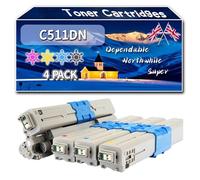 Compatible for Okidata OKI C511DN Toner Cartridges, Work for Okidata OKI C511DN C531 C531dn MC562 MC562dn MC562dnw Printers (4-Pack BK/C/M/Y)