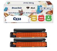 Compatible for Okidata OKI C532 Drum Unit Work for Okidata OKI C532dn C542dn MC563dn MC573dn Printers, with Chip, High Yield 40000 Pages, High-Definition Printing (2 Pack Black)