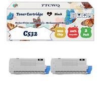 Compatible for Okidata OKI C532 Toner Cartridge Work for Okidata OKI C532 C542 MC563 MC573 Printers, with Chip, High Yield 7000 Pages, High-Definition Printing (2 Pack Black)