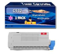 Compatible for Okidata OKI C532 Toner Cartridge, Work for Okidata OKI C532 C542 MC563 MC573 Printers, Toner Cartridge 46490608 46490607 46490606 46490605 (1 Pack Magenta)