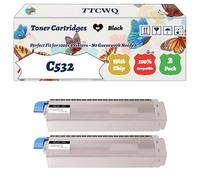 Compatible for Okidata OKI C532 Toner Cartridges Work for Okidata OKI C532dn C542dn MC563dn MC573dn Printers, with Chip, High Yield 7000 Pages, High-Definition Printing (2 Pack Black)