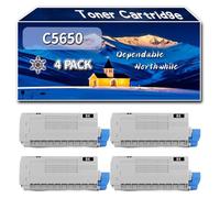 Compatible for Okidata OKI C5650 Toner Cartridge, Work for Okidata OKI C5650 C5750 Printers, Toner Cartridge 43865708 43381907 43381906 43381905 (4 Pack Black)
