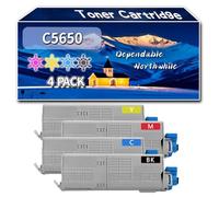 Compatible for Okidata OKI C5650 Toner Cartridge, Work for Okidata OKI C5650 C5750 Printers, Toner Cartridge 43865708 43381907 43381906 43381905 (4-Pack BK/C/M/Y)