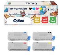Compatible for Okidata OKI C5800 Toner Cartridges Work for Okidata OKI C5900 C5800 C5550 MFP Printers, with Chip, High Yield 7000 Pages, High-Definition Printing (4-Pack BK/C/M/Y)