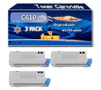 Compatible for Okidata OKI C610 Toner Cartridge, Work for Okidata OKI C610 Printers, Toner Cartridge 44315308 44315307 44315306 44315305 (3 Pack Black)