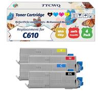 Compatible for Okidata OKI C610 Toner Cartridge Work for Okidata OKI C610 Printers, with Chip, High Yield 8000 Pages, High-Definition Printing (4-Pack BK/C/M/Y)