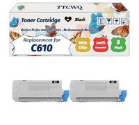 Compatible for Okidata OKI C610 Toner Cartridge Work for Okidata OKI C610 Printers, with Chip, High Yield 8000 Pages, High-Definition Printing (2 Pack Black)