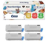 Compatible for Okidata OKI C610 Toner Cartridges Work for Okidata OKI C610cdn C610dn C610dtn C610n Printers, with Chip, High Yield 9000 Pages, High-Definition Printing (4 Pack Black)