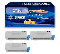 Compatible for Okidata OKI C710 Toner Cartridge, Work for Okidata OKI C710 C711 Printers, Toner Cartridge 44318608 44318607 44318606 44318605 (3 Pack Black)