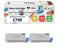 Compatible for Okidata OKI C710 Toner Cartridge Work for Okidata OKI C710 C711 Printers, with Chip, High Yield 11000 Pages, High-Definition Printing (2 Pack Black)