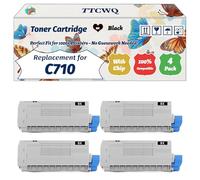 Compatible for Okidata OKI C710 Toner Cartridge Work for Okidata OKI C710 C711 Printers, with Chip, High Yield 11000 Pages, High-Definition Printing (4 Pack Black)