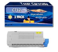 Compatible for Okidata OKI C712 Toner Cartridge, Work for Okidata OKI C712 Printers, Toner Cartridge 46507616 46507615 46507614 46507613 (1 Pack Yellow)