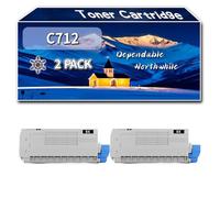 Compatible for Okidata OKI C712 Toner Cartridge, Work for Okidata OKI C712 Printers, Toner Cartridge 46507616 46507615 46507614 46507613 (2 Pack Black)