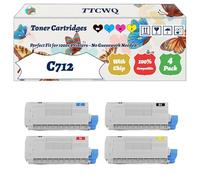 Compatible for Okidata OKI C712 Toner Cartridges Work for Okidata OKI C712 C712dn C712n Printers, with Chip, High Yield 11500 Pages, High-Definition Printing (4-Pack BK/C/M/Y)