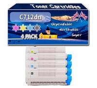 Compatible for Okidata OKI C712dn Toner Cartridges, Work for Okidata OKI C712DN C712N Printers, Toner Cartridges 46507616 46507613 46507614 46507615 (4-Pack BK/C/M/Y)
