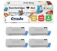 Compatible for Okidata OKI C712dn Toner Cartridges Work for Okidata OKI C712N C712DN Printers, with Chip, High Yield 10000 Pages, High-Definition Printing (4 Pack Black)