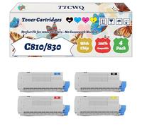 Compatible for Okidata OKI C810/830 Toner Cartridges Work for Okidata OKI C810dn C830dn C830dtn Printers, with Chip, High Yield 9000 Pages, High-Definition Printing (4-Pack BK/C/M/Y)