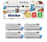 Compatible for Okidata OKI C810/830 Toner Cartridges Work for Okidata OKI C810dn C830dn C830dtn Printers, with Chip, High Yield 9000 Pages, High-Definition Printing (4 Pack Black)