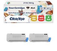 Compatible for Okidata OKI C810/830 Toner Cartridges Work for Okidata OKI C810dn C830dn C830dtn Printers, with Chip, High Yield 9000 Pages, High-Definition Printing (2 Pack Black)