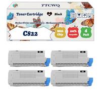 Compatible for Okidata OKI C822 Toner Cartridge Work for Okidata OKI C822 Printers, with Chip, High Yield 10000 Pages, High-Definition Printing (4 Pack Black)