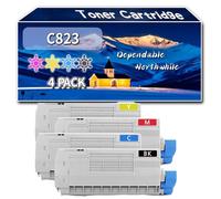 Compatible for Okidata OKI C823 Toner Cartridge, Work for Okidata OKI C823 C833 C843 Printers, Toner Cartridge 46471104 46471103 46471102 46471101 (4-Pack BK/C/M/Y)