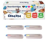 Compatible for Okidata OKI C824/834 Toner Cartridges Work for Okidata OKI C844dnw C834nw C834dnw C824n C824dn Printers, with Chip, High Yield 6000 Pages, High-Definition Printing (4-Pack BK/C/M/Y)