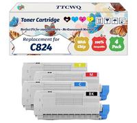 Compatible for Okidata OKI C824 Toner Cartridge Work for Okidata OKI C824 C834 C844 Printers, with Chip, High Yield 5000 Pages, High-Definition Printing (4-Pack BK/C/M/Y)