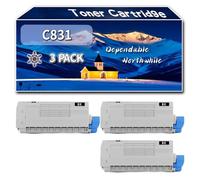 Compatible for Okidata OKI C831 Toner Cartridge, Work for Okidata OKI C831 C841 Printers, Toner Cartridge 44844508 44844507 44844506 44844505 (3 Pack Black)