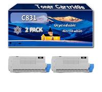 Compatible for Okidata OKI C831 Toner Cartridge, Work for Okidata OKI C831 C841 Printers, Toner Cartridge 44844508 44844507 44844506 44844505 (2 Pack Black)