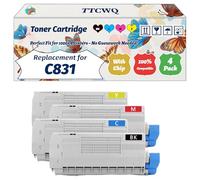 Compatible for Okidata OKI C831 Toner Cartridge Work for Okidata OKI C831 C841 Printers, with Chip, High Yield 10000 Pages, High-Definition Printing (4-Pack BK/C/M/Y)