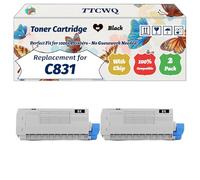 Compatible for Okidata OKI C831 Toner Cartridge Work for Okidata OKI C831 C841 Printers, with Chip, High Yield 10000 Pages, High-Definition Printing (2 Pack Black)