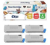 Compatible for Okidata OKI C831 Toner Cartridge Work for Okidata OKI C831 C841 Printers, with Chip, High Yield 10000 Pages, High-Definition Printing (4 Pack Black)