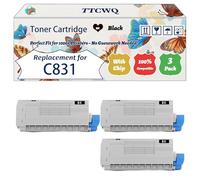 Compatible for Okidata OKI C831 Toner Cartridge Work for Okidata OKI C831 C841 Printers, with Chip, High Yield 10000 Pages, High-Definition Printing (3 Pack Black)