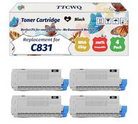 Compatible for Okidata OKI C831 Toner Cartridge Work for Okidata OKI C831 C841 Printers, with Chip, High Yield 10000 Pages, High-Definition Printing (4 Pack Black)