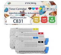 Compatible for Okidata OKI C831 Toner Cartridge Work for Okidata OKI C831 C841 Printers, with Chip, High Yield 10000 Pages, High-Definition Printing (4-Pack BK/C/M/Y)