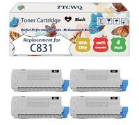 Compatible for Okidata OKI C831 Toner Cartridge Work for Okidata OKI C831 C841 Printers, with Chip, High Yield 10000 Pages, High-Definition Printing (4 Pack Black)
