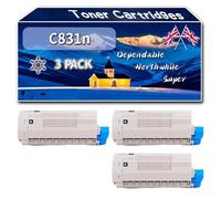 Compatible for Okidata OKI C831n Toner Cartridges, Work for Okidata OKI C831 C831n C831cdtn C841 C831DM C841cdtn C831dn C841dn Printers (3 Pack Black)